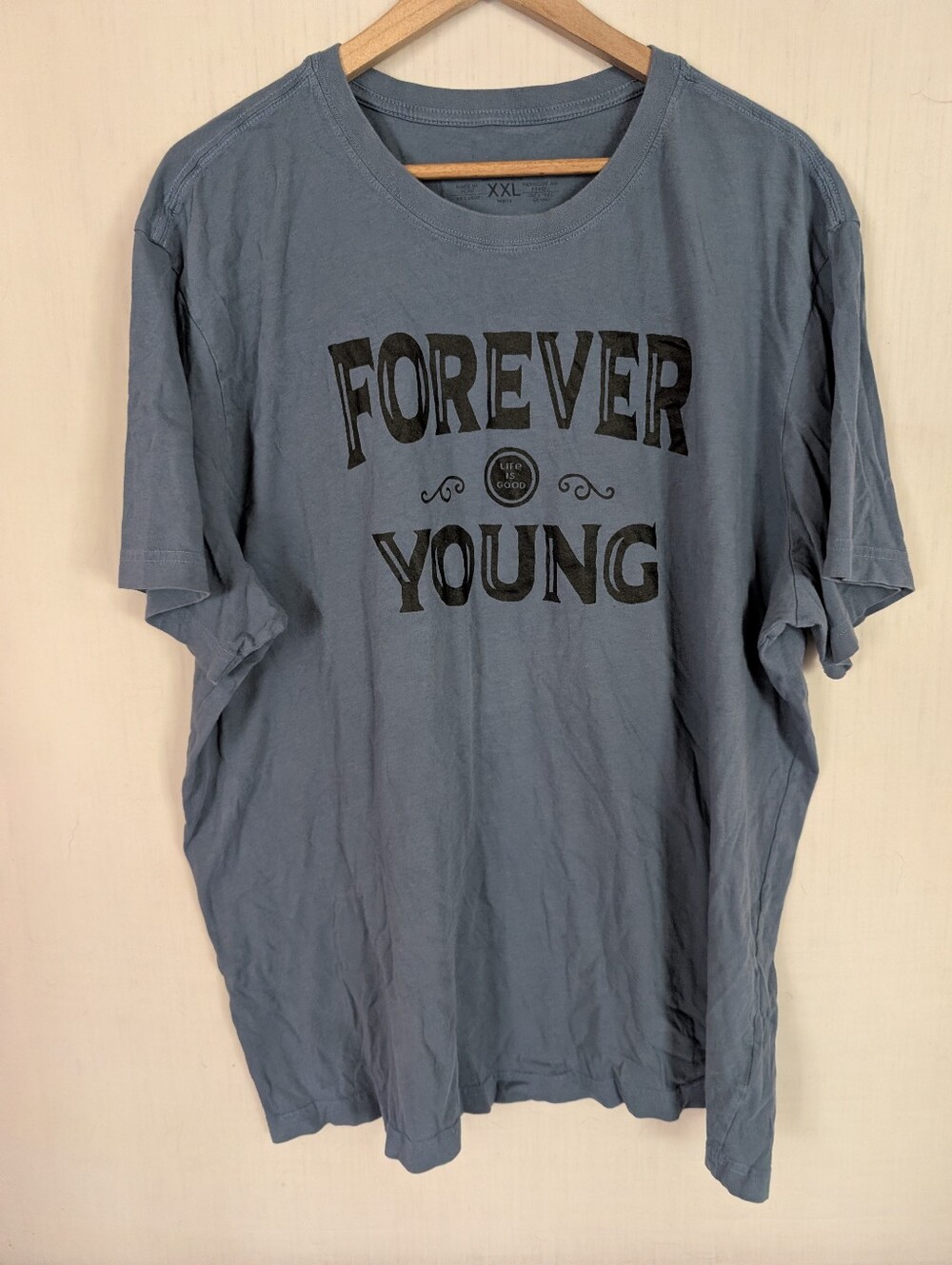 Life Is Good Mens Shirt Blue Short Sleeve Crusher Forever Younge Size XXL 2XL